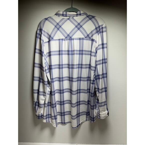 Robert Louis 2X Button Front Shirt Plus Size Lavender Plaid Roll Tab - Picture 5 of 7
